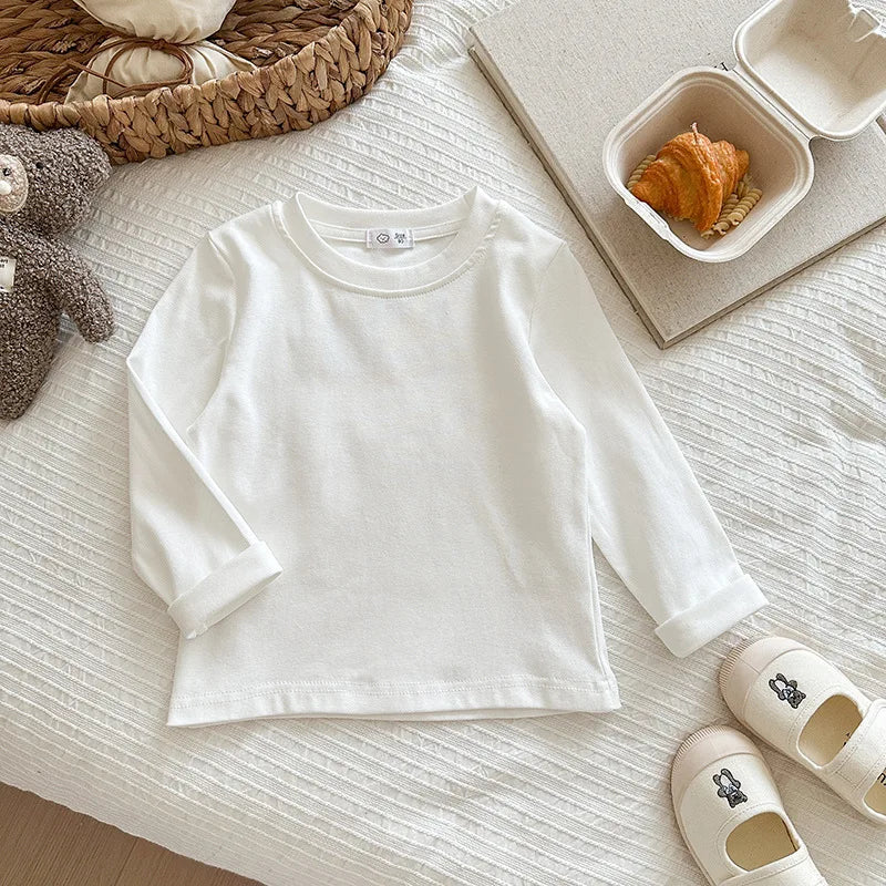 6 Colors Autumn Long Sleeve Tees Children's T-shirt Cotton Solid Color Base Coat Leisure Wear Boys Girls Tops Kids Clothes