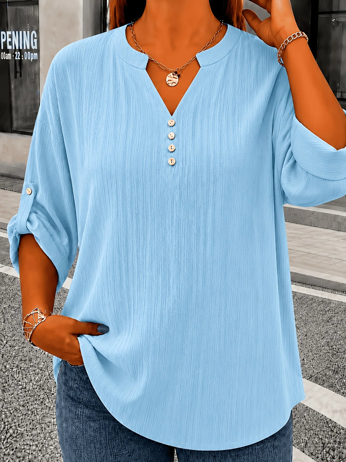 Plus-size Women's European and American Four Seasons Long-sleeved Buttoned Solid Color Elegant Casual Blouse Shirt