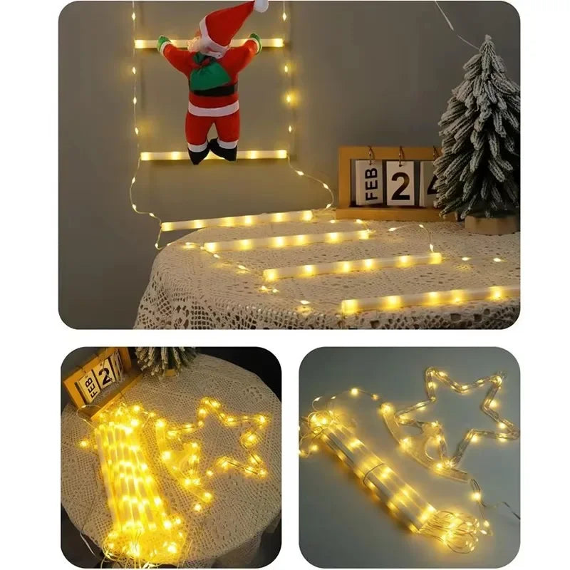 Christmas Lights String Santa Claus Climbing on Rope Ladder Decoration for Home Xmas Tree  Decor Hanging Lighting