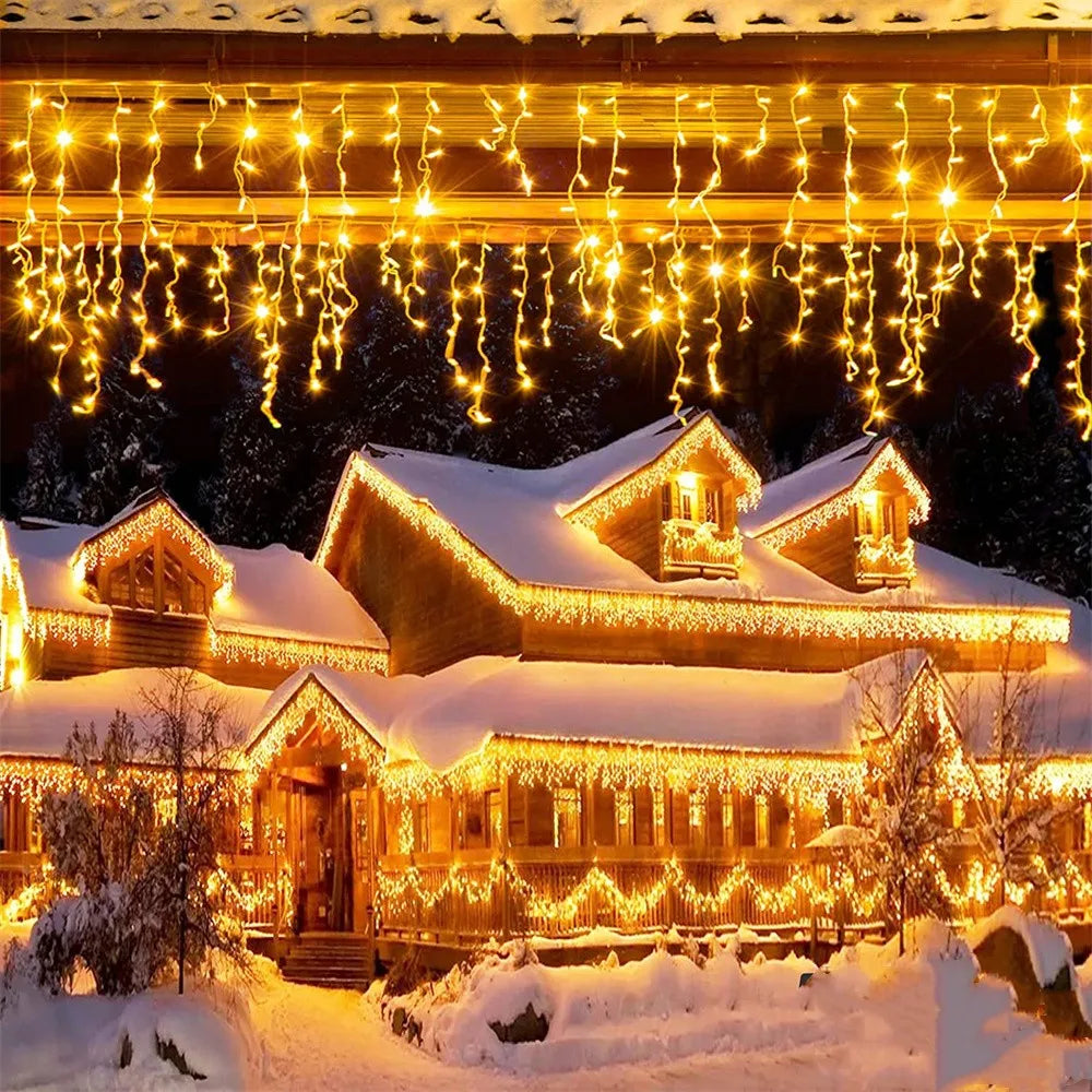 Christmas Lights Outdoor Decoration 4m Droop 0.4-0.6m Led Curtain Icicle String Lights Garden Xmas Party Decorative Lights