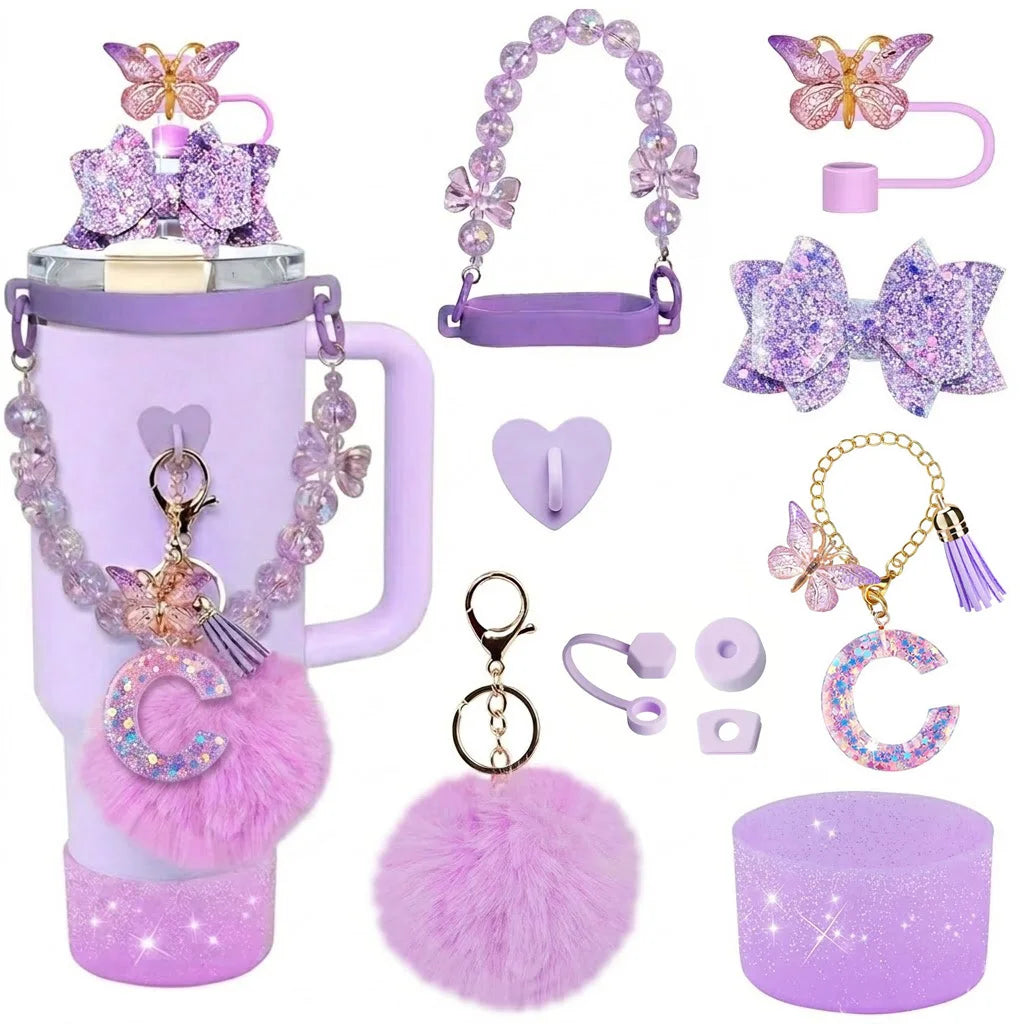 11pcs Tumbler Cup Decoration Bundle Fits for Stanley 30oz & 40oz Tumbler Cup with Handle, Silicone Straw Cover, Beaded Strap
