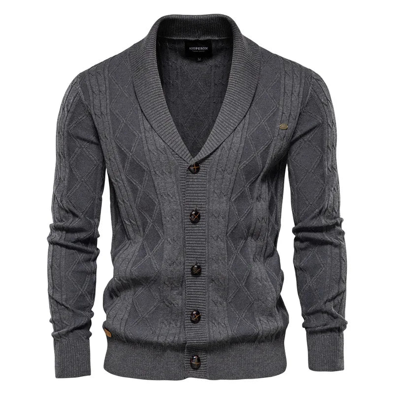 Cotton Casual Knitted Cardigan Men's V-neck Single Breasted Solid Color Business Social Sweater Coats Autumn Winter Men Clothing