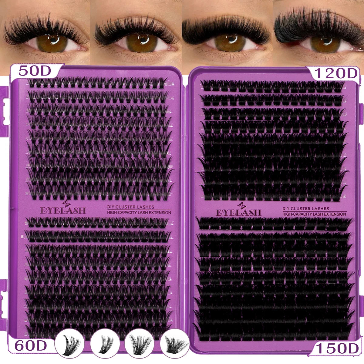 D Curl Individual Eyelash Clusters High Capacity Dense Eyelash Extension 8-16mm Suit for Different Makeup Beauty Long Lasting