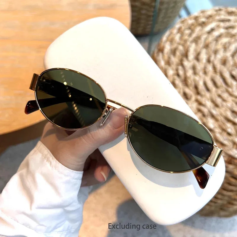 Oval sunglasses for women men trendy metal frame sun glasses classic shades