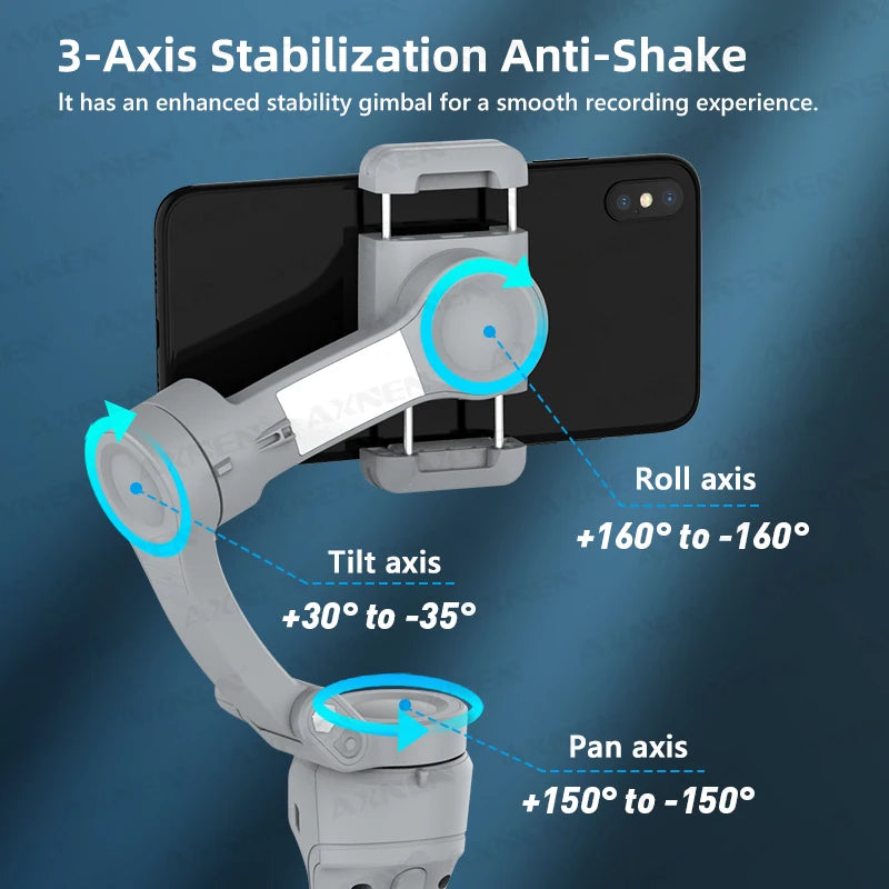 3-Axis Handheld Gimbal Stabilizer with Zoom Function  Fill Light Image Stabilization for Smartphones Supports Face Tracking