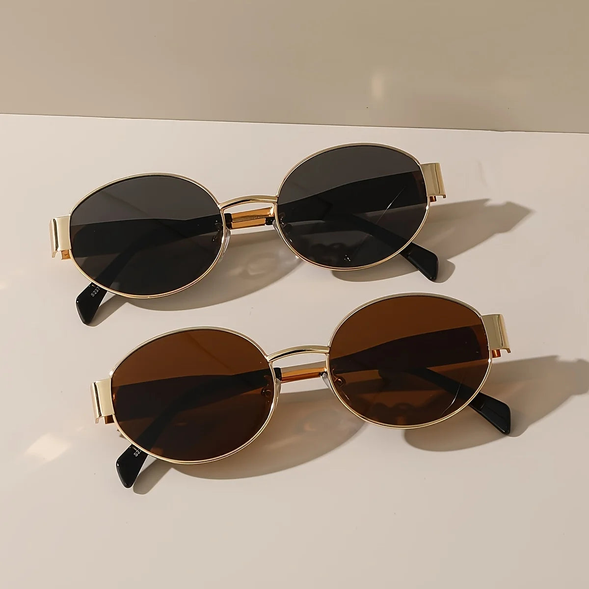 2 pcs a Pack Retro Oval Sunglasses Unisex Trendy Classic Shield Style Fashion Eyewear UV400 Metal Sun Glasses