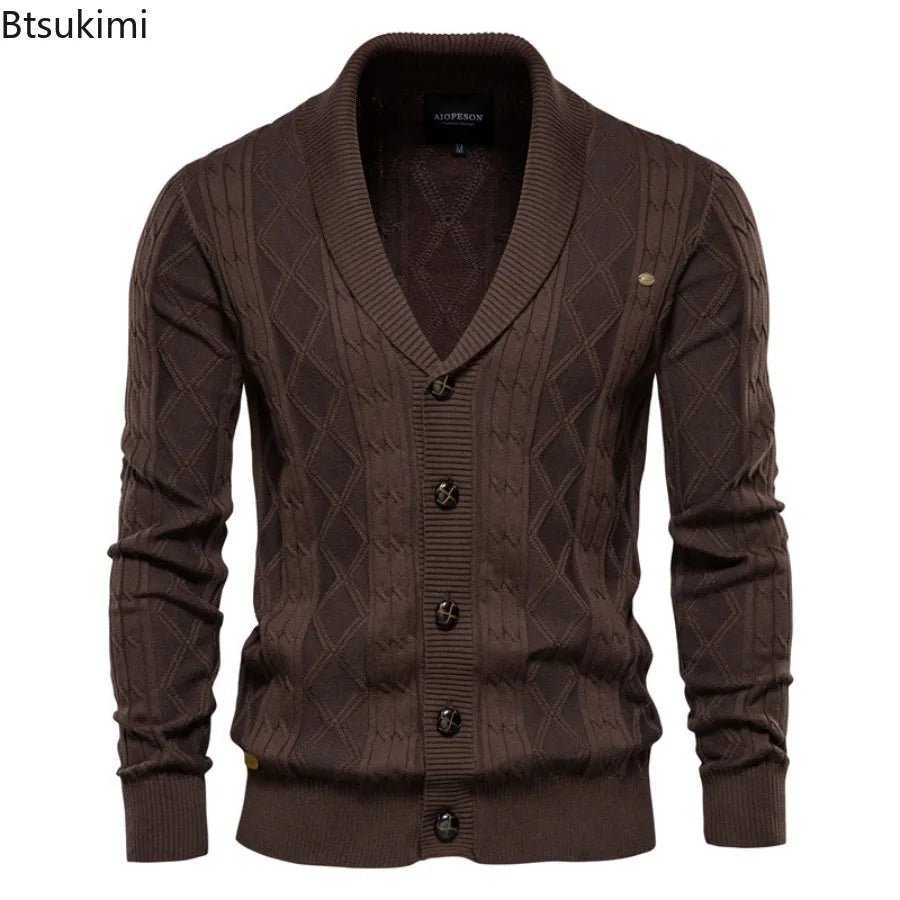 Cotton Casual Knitted Cardigan Men's V-neck Single Breasted Solid Color Business Social Sweater Coats Autumn Winter Men Clothing