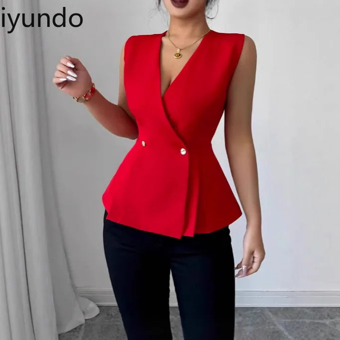 2025 Summer New Women's Solid Color Elegant Blazer Vest - Stylish Western Fashion Lightweight Jacket for Casual/Office/Party