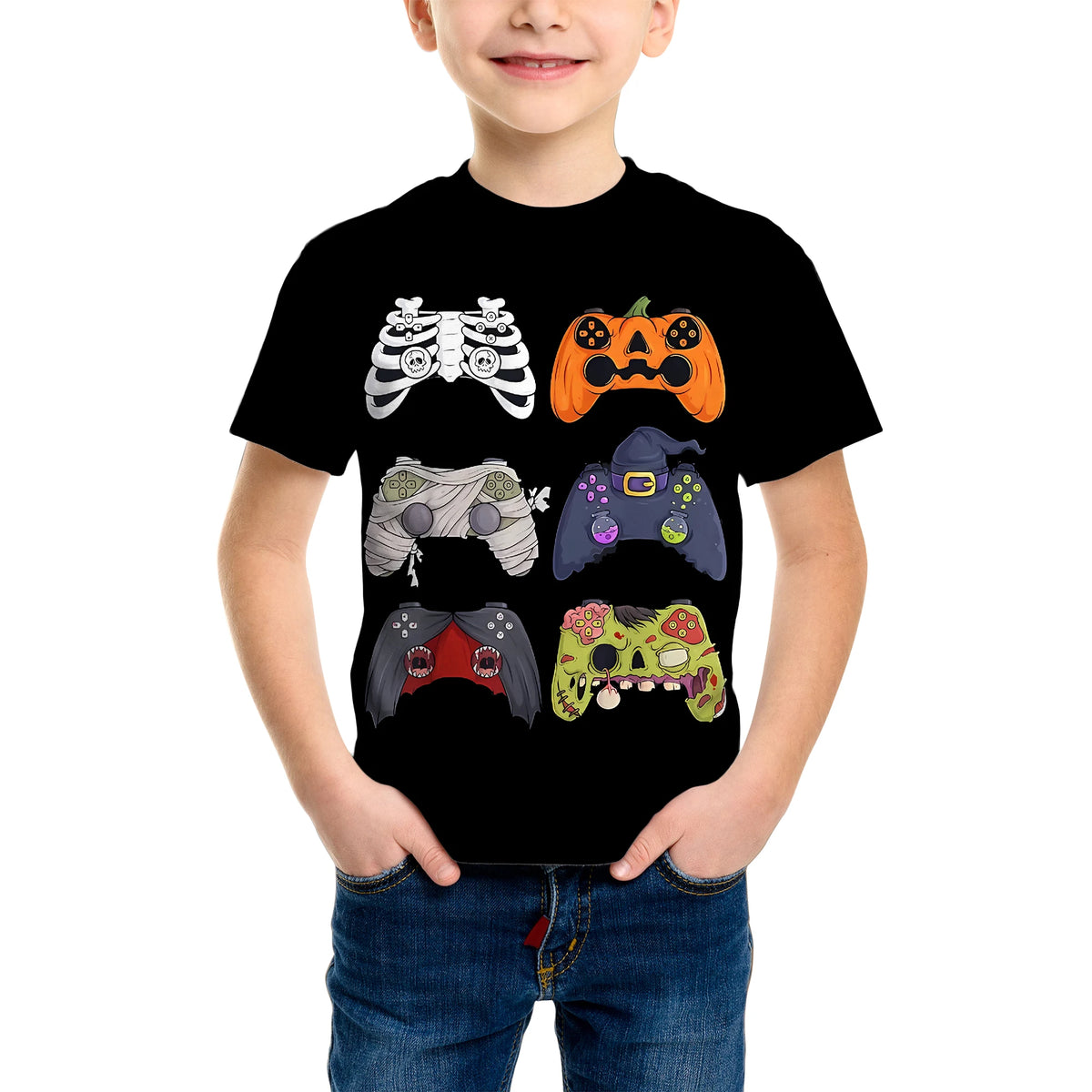 Clothes Funny Terror Pumpkin Graphic T Shirt Boys Girls Halloween Short Sleeve Tops Tees 3-14Y Halloween Gift Party T-Shirtt
