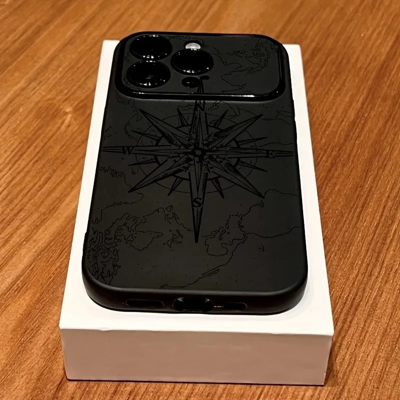 Phone Case For iPhone 11 Cases iPhone 15 16 17 18 Pro Max 14 13 12 X XS Plus Air Creative Compass Pattern Shockproof Soft Cover