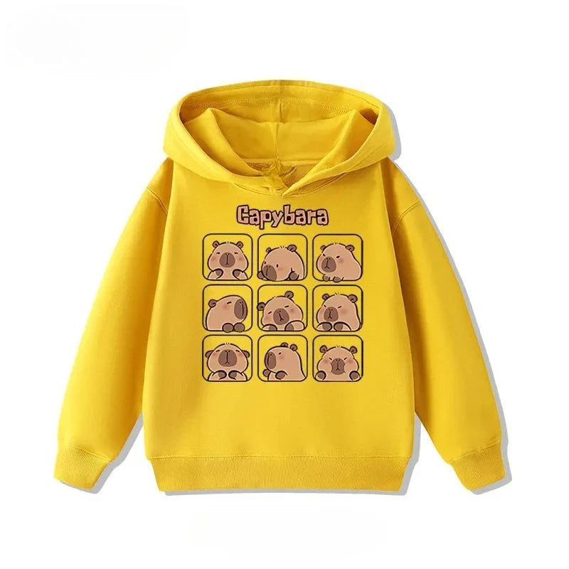 Autumn Winter Cartoon Cute Capybara Print Children's Hooded Hoodies Casual Fashionable Comfortable Boy Girl Sweatshirt Pullover