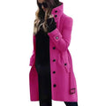 Autumn Winter Warm Women's Large Size Woolen Coat Loose Single Row Button Collar Jacket Long Sleeve Mid-Length Cotton Blend