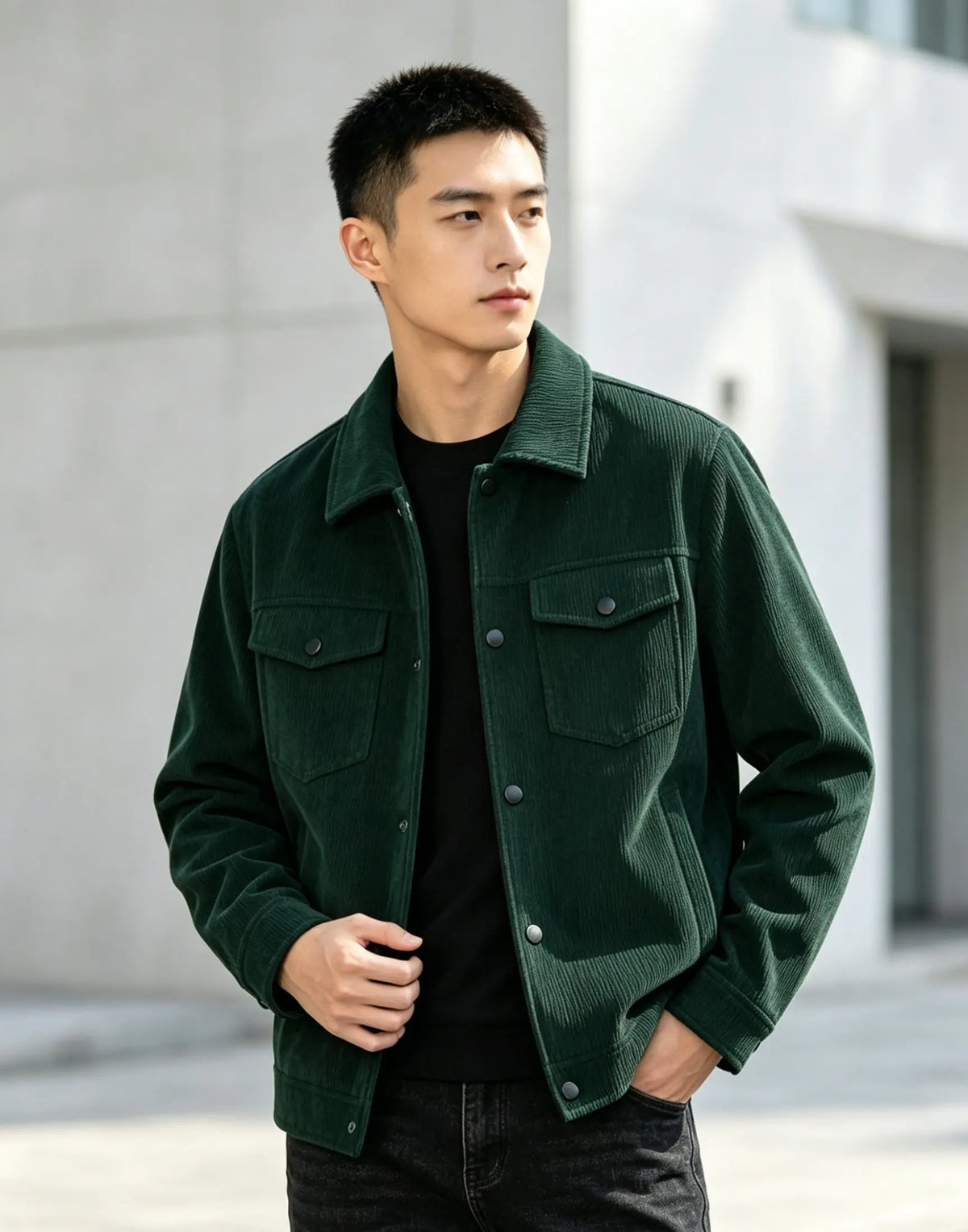 Men's Casual Jacket Spring Autumn Pure Color Buttoned Collar Pocket Leisurely Wear 2025 Fashion Trend