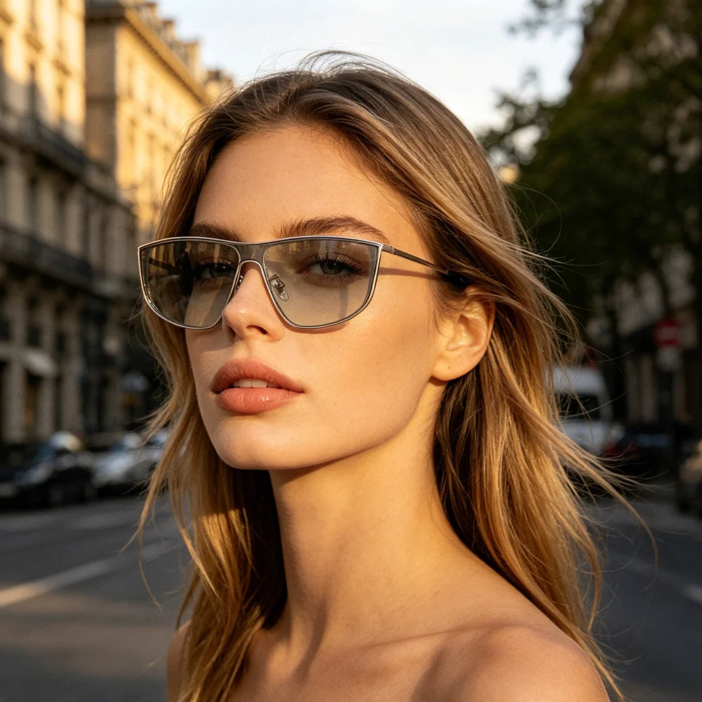 Big Frame Sunglasses Men Women One Piece Top Metal Frame Sun Glasses Fashion Streetwear Luxury Shades Driving Eyewear Anti Glare