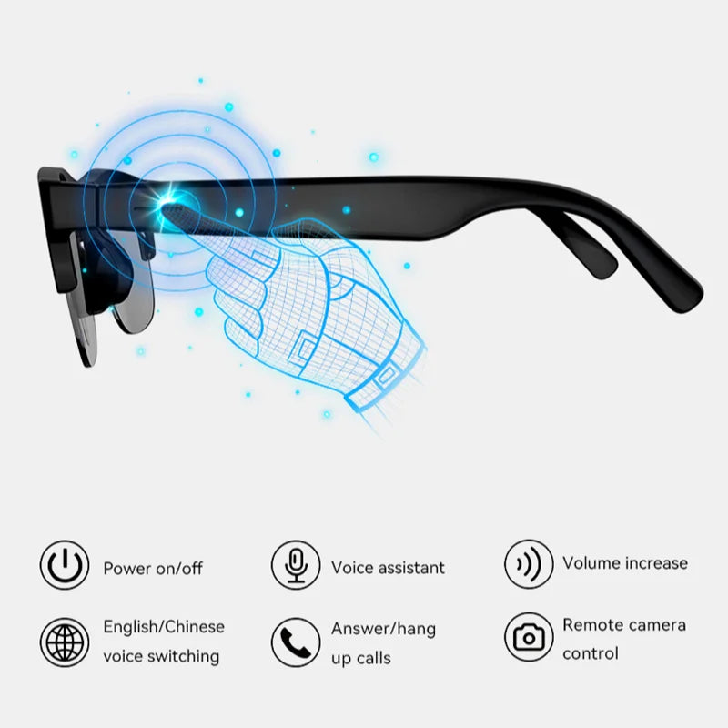 Lenovo AI Smart Glasses Remote Control Touch Voice Assistant Translation Bluetooth Call Music Playback Video Recording Smart Sun