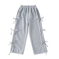 Autumn Child Cotton Sports Pants with Side Bows For Girls Grey Color Casual Trousers Teenage Kids High Street Sporty Sweatpants