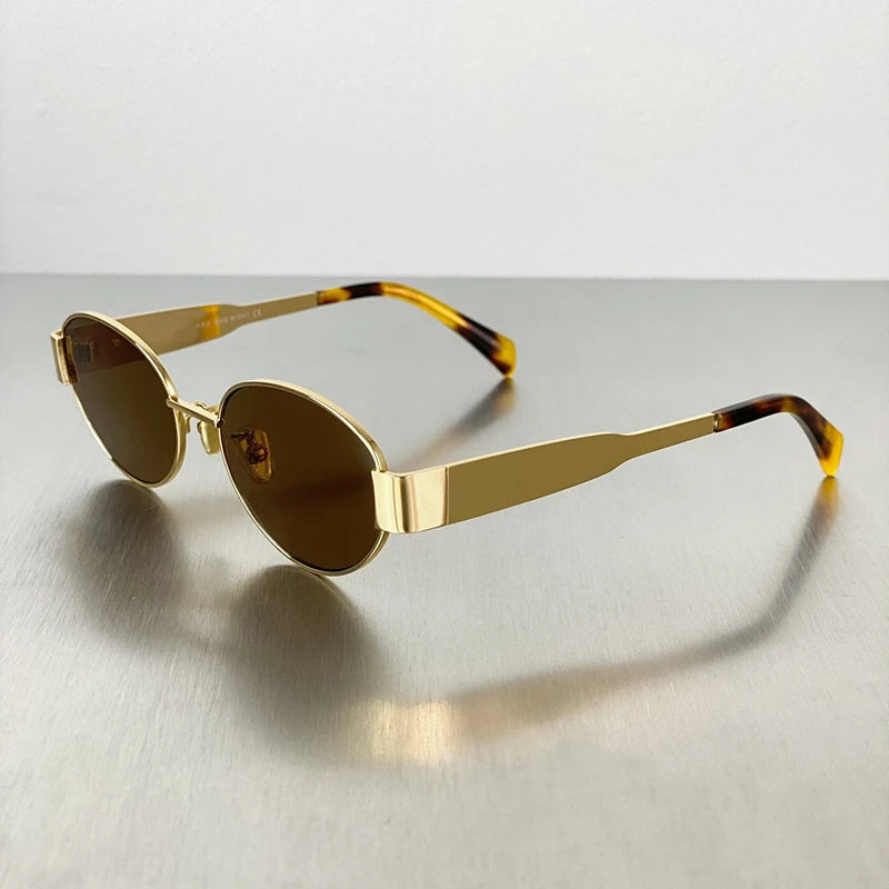 Fashion Retro Oval Sunglasses Women Trend Outdoor Metal Sun Glasses Luxury Brand Eyewear UV400 Goggles