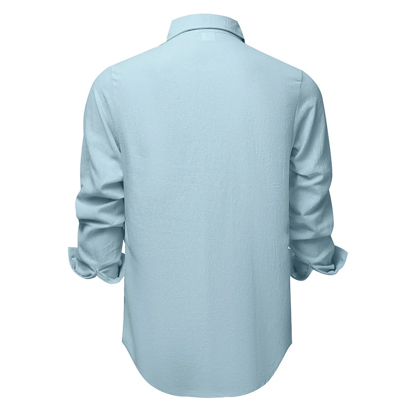 Men's Cotton Linen Shirt Casual Fashion Male Clothing High Quality Tops Black White Shirts Business Long Sleeve Shirt Men