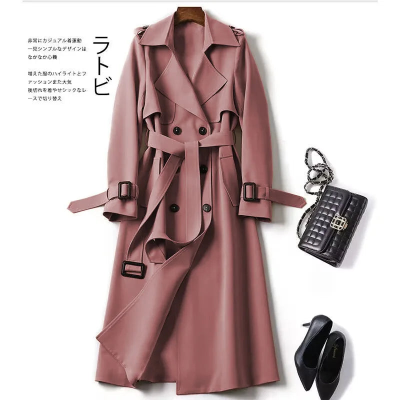 Women's Mid-Length Over-Knee British Style Coat Spring Autumn New Korean Version plus Size Fashionable Outerwear Coat