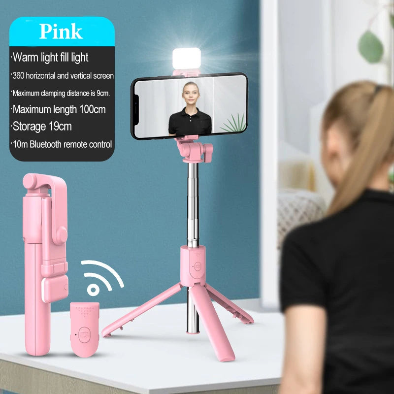 selfie stick 360° rotation holder with light remote control for selfie stick with bluetooth tripod for shooting from phone