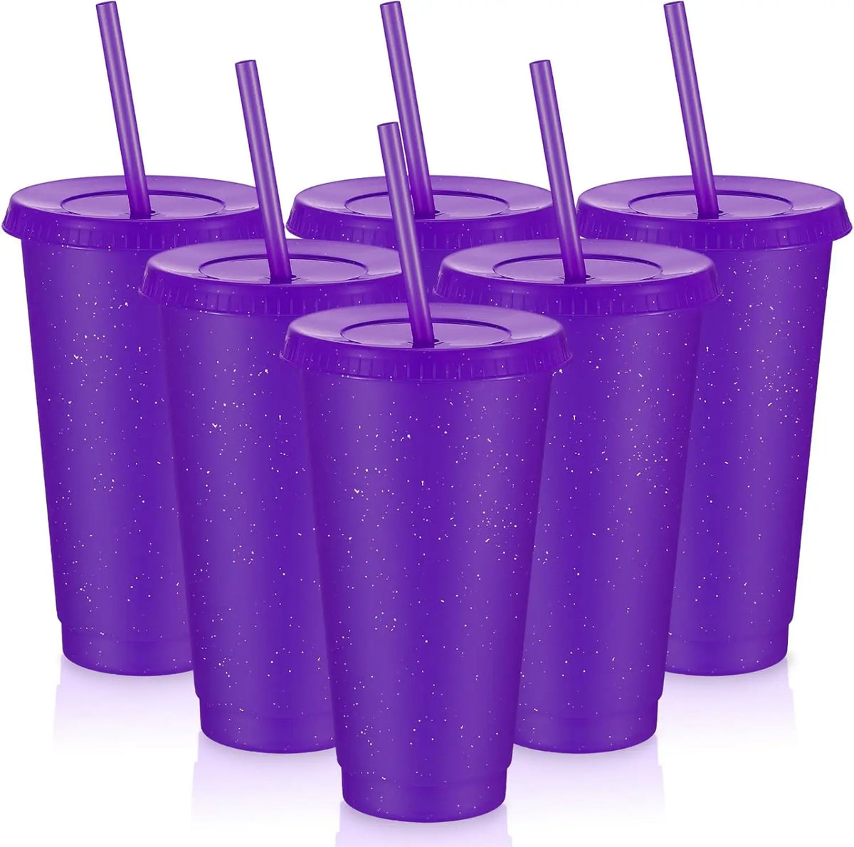 6 Pcs Reusable Tumbler with Lids and Straws Plastic Iced Coffee Tumbler Glitter Travel Mug Cup for Smoothie Juices Cold Drink