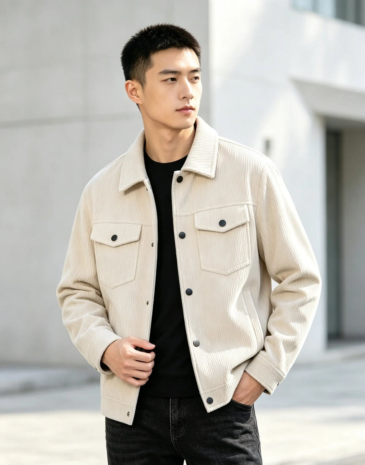 Men's Casual Jacket Spring Autumn Pure Color Buttoned Collar Pocket Leisurely Wear 2025 Fashion Trend