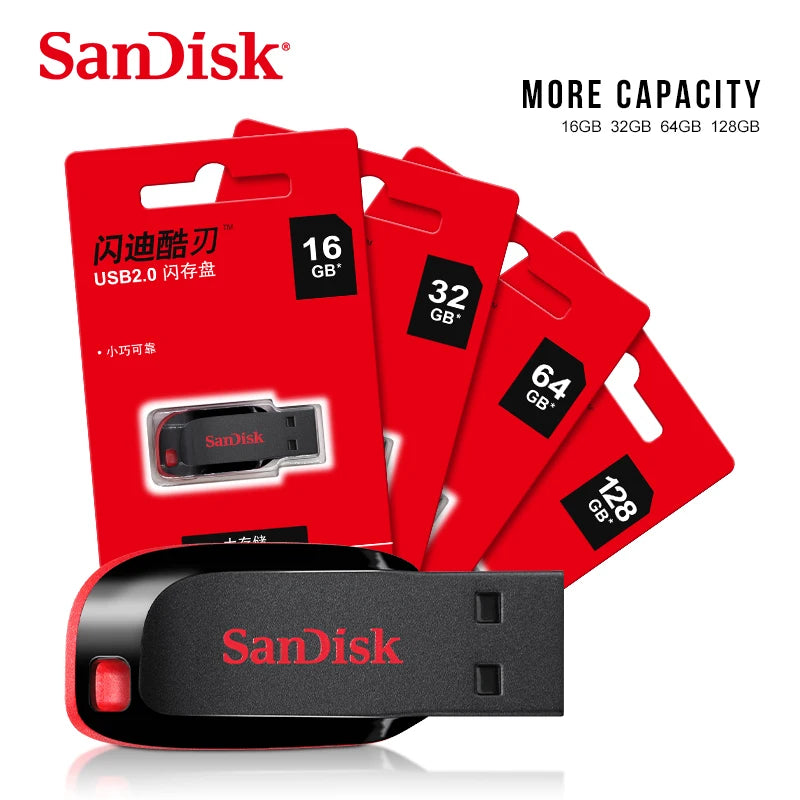 SanDisk CZ50 USB 2.0 Flash Drive 128GB 64GB 32GB U Disk 16GB USB2.0 Mini Pen Drive Usb Memories Flash USB Stick for Computer