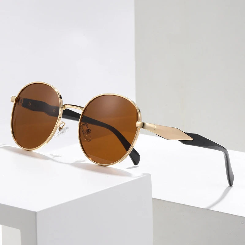 Oval Sunglasses Metal 2025 New Street Shot Sunglasses Trendy Retro Car Sunglasses Women 230/2412