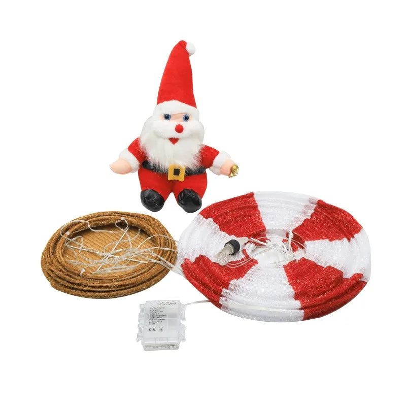 Christmas Hanging Ornament, Glowing Hot Air Balloon Santa with Leather Cord for Indoor Home Decor