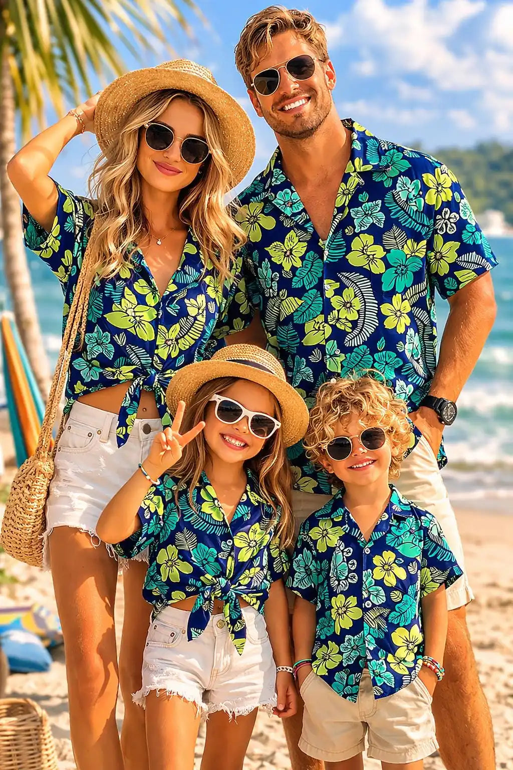 Summer Men's Family Wear Beach Hawaiian Shirt Tropical Sandcastle Palm Tree Shirt Outdoor Sports Vacation Shirts Child T-Shirt