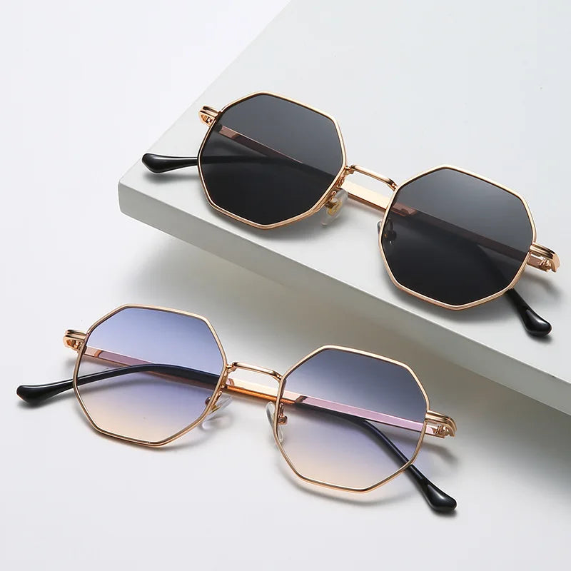 Sunglasses Women UV400 Mirror Lens Vintage Square Metal Alloy Frame Small Polygon Anti Glare for Men Ladies Sun Glasses Fashion