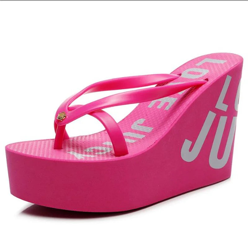 8cm 11cm Summer Wedges Flip Flops for Women Cloth Clip Toe Chunky Platform Slippers Woman Plus Size Light Non-slip Beach  Sandal