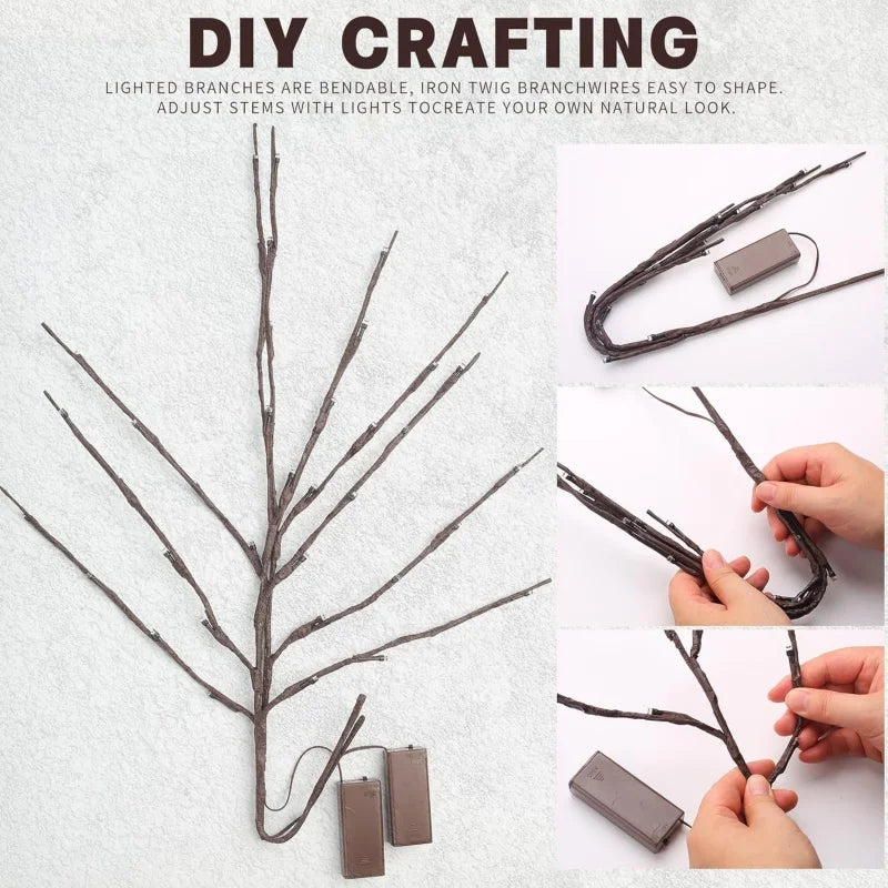 Christmas LED Tree Branch Light Garland String Lights Battery Powered Vase FilleFairy Light for Party Wedding New Year Decor