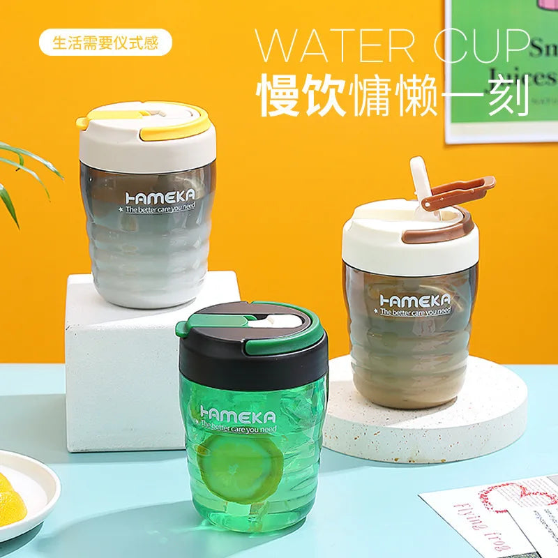 Aesthetic Straw Tumbler for Girls - 500ml Large Capacity Travel Cup for Coffee/Milk Tea, Summer Portable Water Bottle