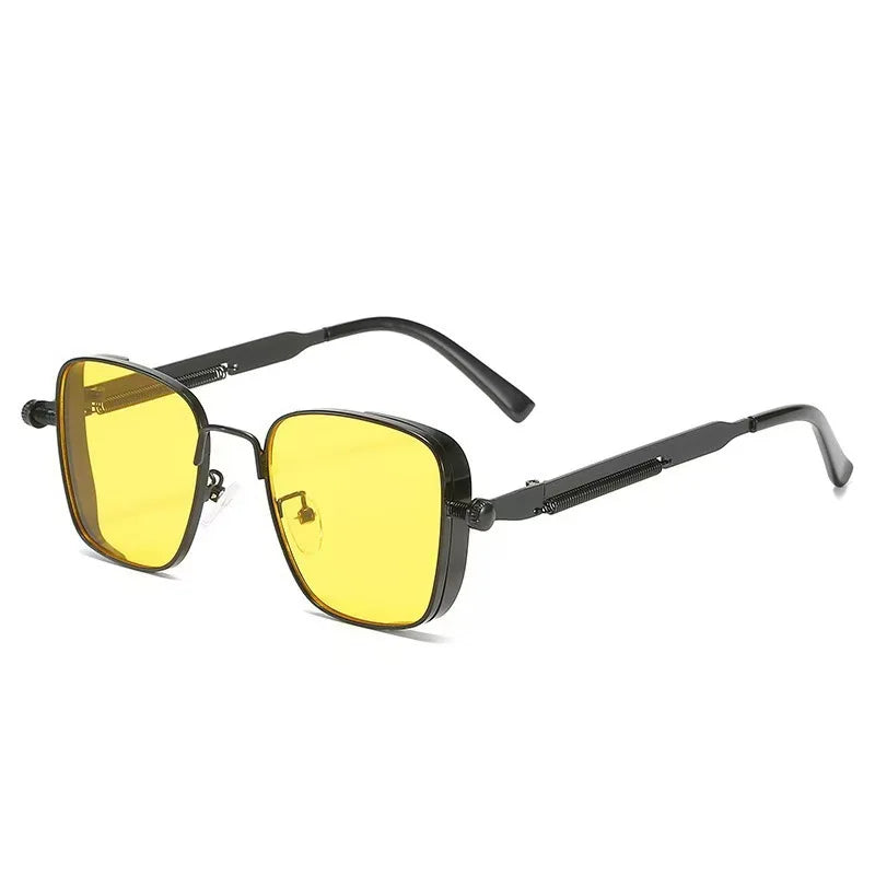 Fashion Metal Punk Style Sunglasses for Men Anti-UV Driving Glasses Women Eyepiece Sunglasses with Spring Hinges
