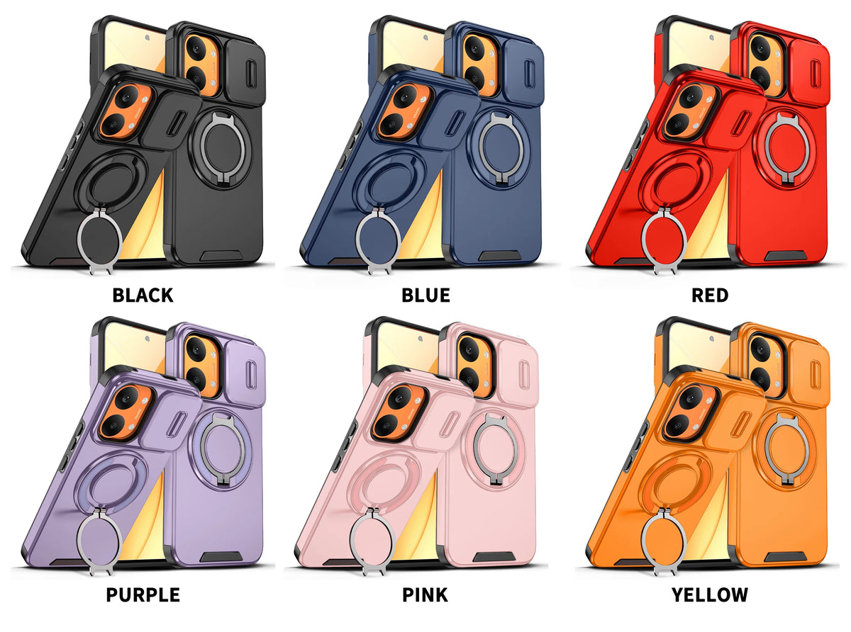 Armor Case For Xiaomi Poco X7 X6 M8 X8 Pro Max Magnetic Ring Holder Slide Lens Protect Cover For Redmi  A7 Pro Note 15 Pro Plus