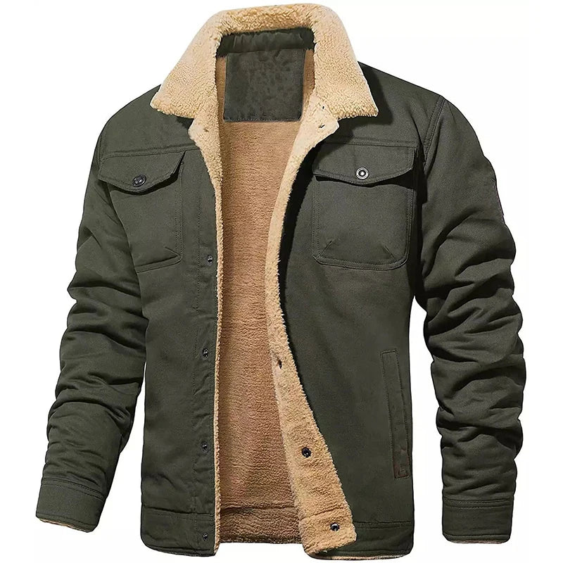 2025 New Men's Winter Casual Fleece Jacket Solid color Warm Non-elastic Lapel Button jacket suitable for daily commuting outdoor