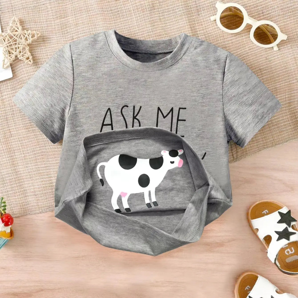 Baby Boy Clothe T-Shirt Ask me About My moo Cow Little Cowboy Cotton Short Sleeve Top Toddler Kid Shirt Summer Dinos Funny Tee