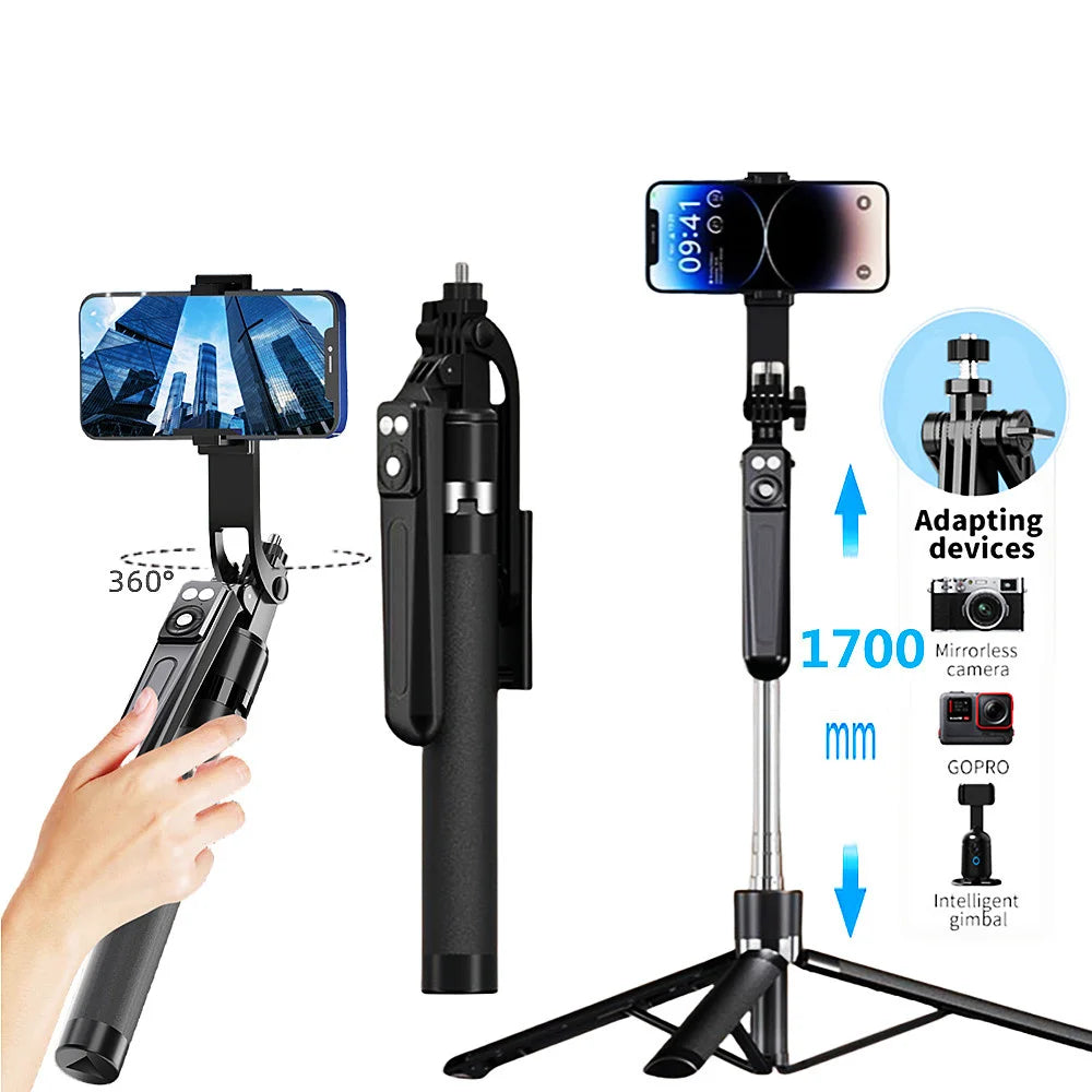 MEUYAG 170cm 360° Rotation Selfie Stick with Wireless Bluetooth Extended Tripod with Remote Shutter for Smartphone Android iOS