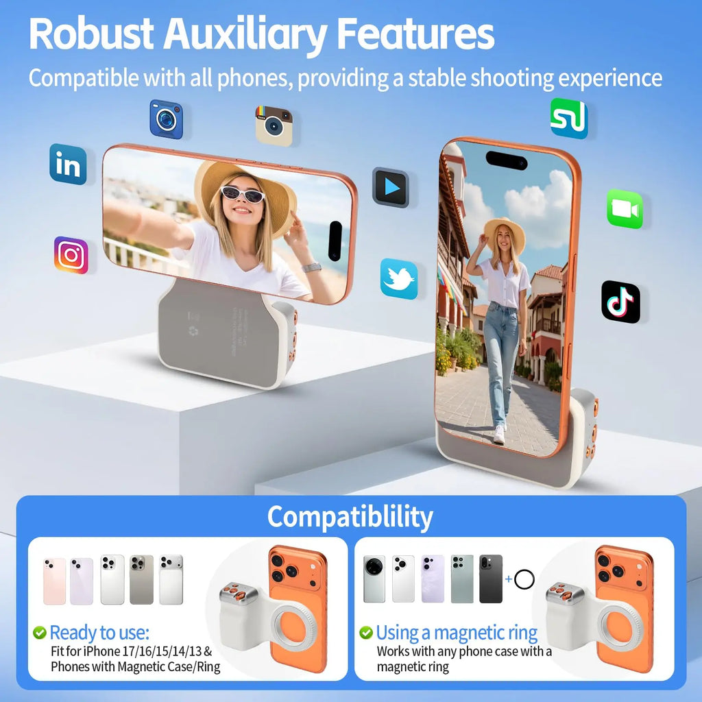 Magnetic Smartphone Camera Grip Wireless Shutter Universal Photo Stand Selfie Handle for iPhone Android Vlog