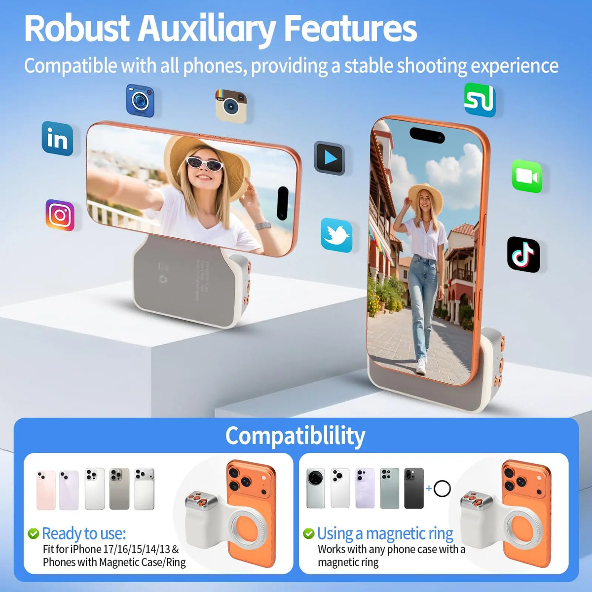 Magnetic Smartphone Camera Grip Wireless Shutter Universal Photo Stand Selfie Handle for iPhone Android Vlog