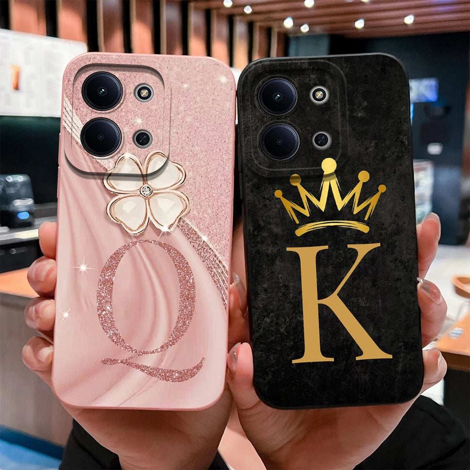 For Redmi 15C 4G 5G Couple Phone Case Fashion Crown Letters Protective Back Cover For Redmi15C Soft Smooth Liquid Silicone Funda