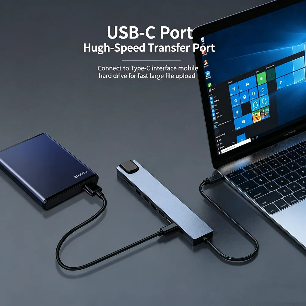 KEBIDUMEI 10-in-1 USB C Docking Station USB 3.0 HUB Type C to HDMI Adapter with RJ45 Ethernet Interface USB Splitter OTG Adapter