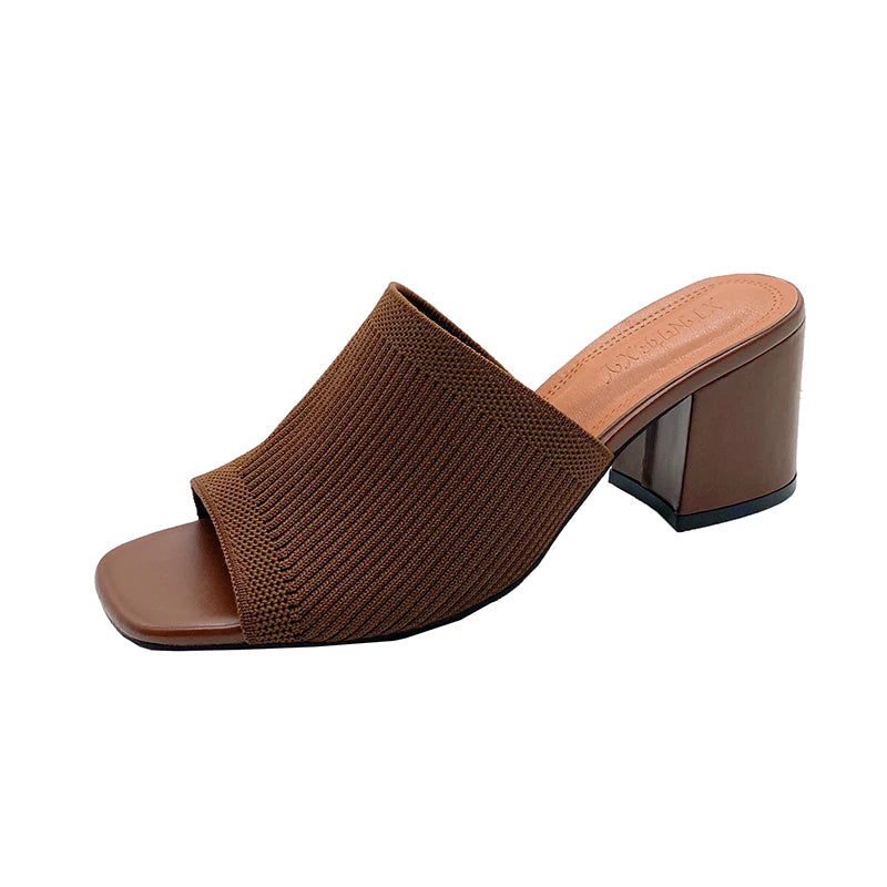 Women Sandals Slippers Luxury Summer Outdoor Casual Women Shoes Open Toe Soft High Heels Slides Black Mules Sandals Size 42