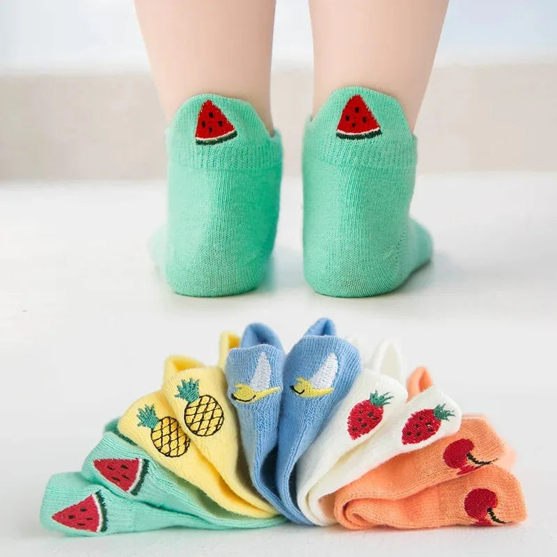 5 Pairs Kids Socks Emoticons Funny Face Pattern Comfortable Breathable Boys Girls Socks