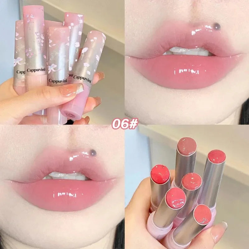 Mirror Glass Solid Lip Gloss Water Light Round Tube Lasting Moisturizing Lipstick Natural Nude Peach Tint Jelly Lip Glaze Makeup