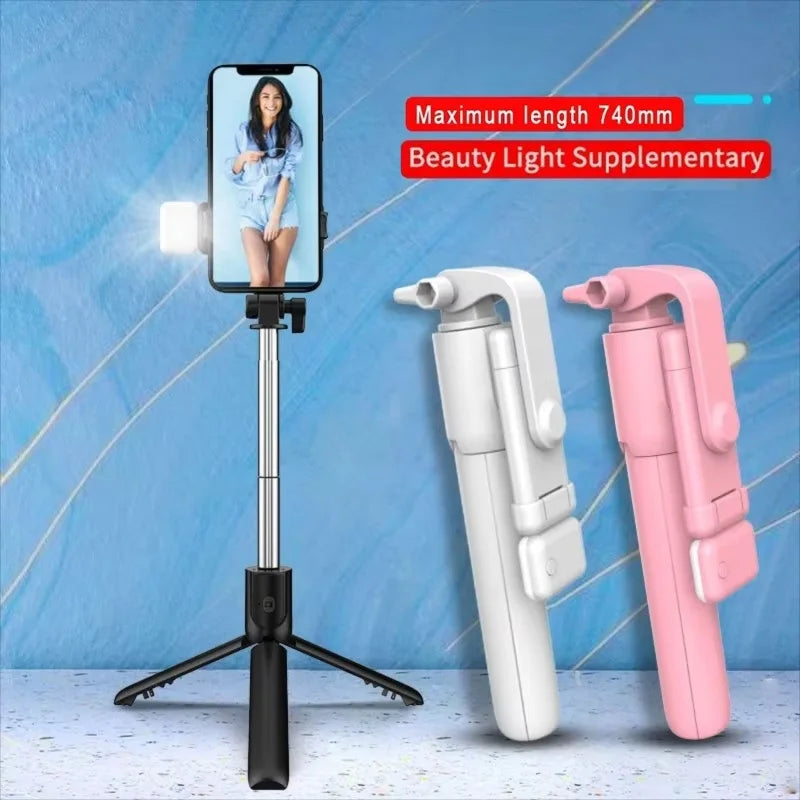 Selfie Stick Foldable Portable Tripod With LED Fill Light Bluetooth Shutter Remote Control For Mobile Phone Vlog Shooting Record