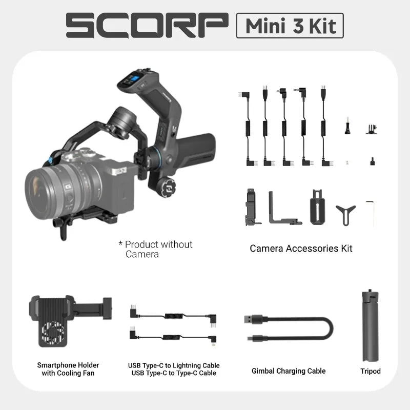 FeiyuTech SCORP Mini 3 Kit Gimbal Stabilizer with Built-in 4.0 Intelligent AI Tracking for Mirrorless Action Camera & Smartphone