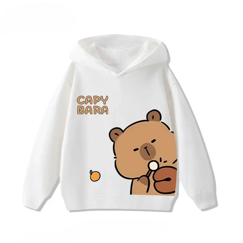 Autumn Winter Cartoon Cute Capybara Print Children's Hooded Hoodies Casual Fashionable Comfortable Boy Girl Sweatshirt Pullover