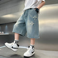 2025 Summer New Arrival Fashion Boys Denim Shorts with Star Pattern Children's Casual Cropped Jeans Pants Kids 5-14 Years Old